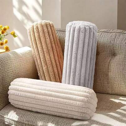 Striped Throw Pillow, Faux Fur Cylindrical Cushion, Ultra Soft Striped Pillow, Available In Multiple Colors, Fashionable Pillow, Suitable For Sofa, Office And Bedding Decor