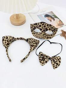 Conjunto de disfraz de guepardo, diadema con orejas de leopardo y lazo, máscara de mascarada, accesorios de disfraz de mujer para Halloween, atuendo de fiesta de mujer, adecuado para carnaval, fiesta de Halloween, Nochebuena, fiesta de cumpleaños, fiesta de cosplay, festivales o fiestas de disfraces. - Multicolor - Ver 4