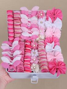 73个粉色兔耳发圈，可爱公主发绳，高弹耐用不伤发，蝴蝶结发夹，鸭嘴夹，简约发饰，适合日常佩戴和返校季 - 彩色 - 查看 8