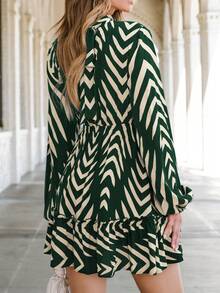 SUNSTORY Women's Elegant Casual Striped Dress, Waist-Length Sleeves, Suitable For Vacation, Beach, Casual Party, Travel, Home Wear, Y2K Style Spring Dress - Green - View 4