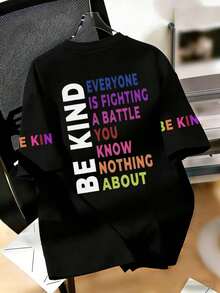 Camiseta de manga corta con gráfico de letra para mujer talla grande, adecuada para primavera/verano, top talla grande negro - Negro - Ver 3
