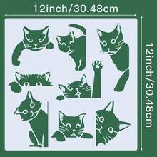 1张12x12英寸可重复使用的大号猫咪模板，适用于DIY工艺品、动物图案设计、艺术项目、布料、画布和家居装饰。 - 彩色 - 查看 2
