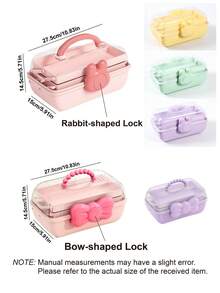 1pc Hair Accessory Storage Box: 3-Layer Organizer With Dividers, Bow-Shaped Clasp And Handle | Large Capacity | Durable Pink Or Purple Color, Can Store Hair Clips, Cards, Stickers And Crafts | Perfect Gift For Girls