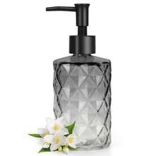 Topsky Glass Soap Dispenser With Plastic Pump, 330ml Liquid Hand Soap Dispenser, Rustproof Pump For Kitchen & Bathroom, Great For Lotions, Essential Oil, Liquid Soaps,Gradient Black - Diamond-gradientGrey - View 1
