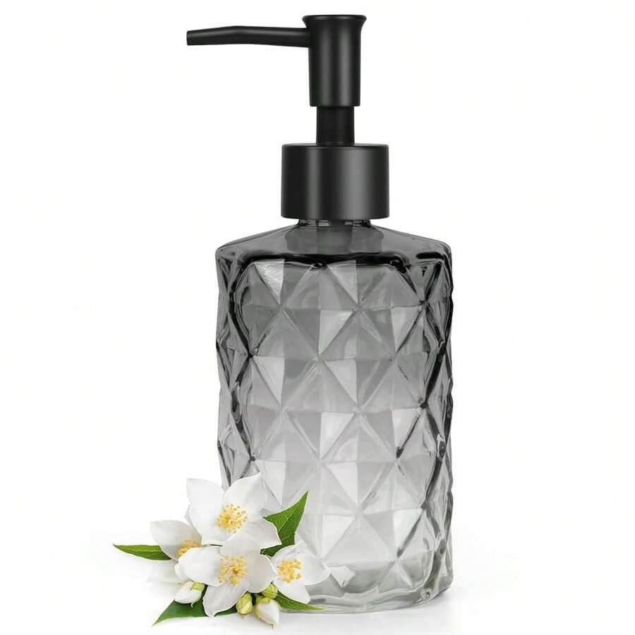 Topsky Glass Soap Dispenser With Plastic Pump, 330ml Liquid Hand Soap Dispenser, Rustproof Pump For Kitchen & Bathroom, Great For Lotions, Essential Oil, Liquid Soaps,Gradient Black - Diamond-gradientGrey - View 1