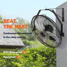 18 Inch Wall Mount Fan, 3-Speed IP44 Waterproof Wall Fan, Max. 4150 CFM Wall Mounted Fan For Outdoor, Commercial, Residential, Greenhouse, Workshop, Patio, Black, ETL Listed - Black - View 2