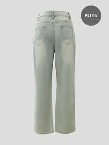 Vintage Retro Short Straight Leg Jeans; Non-Stretch Extra Long Straight Leg Jeans, Casual Design With Pockets And Zipper Fly, Suitable For Everyday Wear - Light Wash - View 6