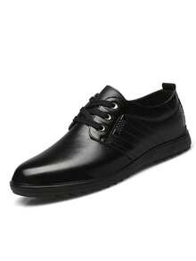 Un par de Liso Elegante Cuero PU Detalle de Cordones y Placa Metálica Zapatos de Hombre Para Trabajo y Reuniones Todo el año Tallas 39-44 con Suela Suave - Negro - Ver 3