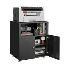 Techigher Metal Printer Stand, Printer Cabinet With Storage, Mobile Printer Table With Wheels & 2 Door, Metal File Cabinet For Home Office Small Spaces - Black -4 Compartment - View 8