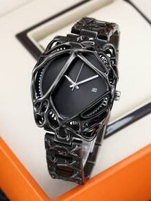 1pc Vintage Spider Shaped Alloy Material Men's Wrist Watch, With Waterproof, Calendar, Luminous Display, Best Gift For Halloween, Christmas - Black and White - View 1