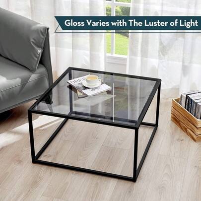 SAYGOER Mesa de centro de vidrio, pequeña y moderna, mesas centrales cuadradas simples para sala de estar, 67.82 x 67.82 x 39.88, gris negro