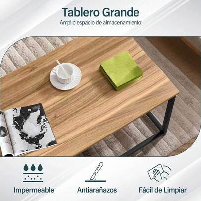 Mesa de Centro para Sala, Mesa de Centro Minimalista con Estructura de Metal, Fácil de Montar, Mesa para Cafe para Sala de Estar Oficina Balcón, 90x48x40cm
