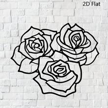 2D平面三玫瑰金属墙饰 - 黑色玫瑰金属标牌，饰以精致花卉图案，经久耐用，是客厅、卧室、办公室的理想家居装饰品 - 也是乔迁、生日、情人节的完美礼物，玫瑰装饰，光滑的表面，优雅的工艺，乔迁礼物，室内设计师推荐，2D平面设计，非常适合房间装饰 - 黑色 - 查看 4