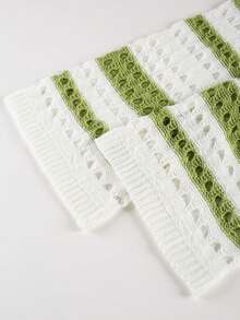 Women's Loose Sheer Striped Hollow Out Cover Up, Round Neck 3/4 Sleeve Pullover Top, Spring - Multicolor - View 8