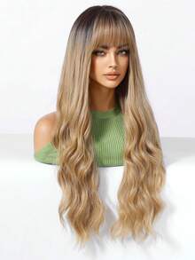 Tóc giả dài 26 inch kiểu ombre xoăn có mái, được làm từ sợi tổng hợp chịu nhiệt cao, kèm mũ lưới hoa hồng, vẻ ngoài tự nhiên, thoải mái và thoáng khí khi đội, nhẹ, phù hợp cho các lễ hội âm nhạc và sử dụng hàng ngày. - Ombre - Xem 5