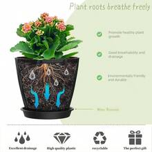 Inch Plant Pots 5 Pack, Flower Planters With Drainage Holes And Trays, Plastic Pots Indoor Outdoor Plants, White - 黑色 + 4英寸 - 查看 4