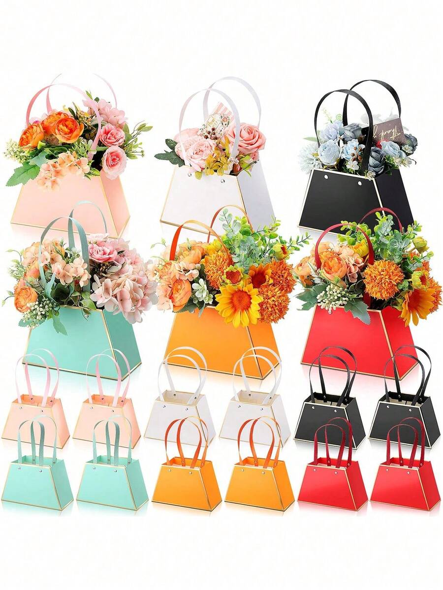 散装花束礼品袋 - 花束盒,用于装饰,纸质花卉礼品袋,带提手的花店用品,派对中心装饰,便携式散装花卉纸质礼品包装袋,适合作为2025年女性毕业礼物、婚礼生日礼物,带提手的便携式花卉包装纸袋,防水空花店盒子(经典款) - 彩色 - 查看 1