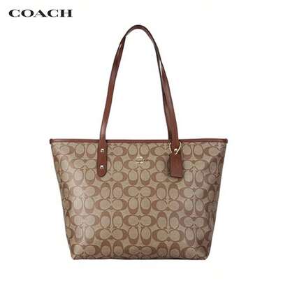  Coach City Zip Tote 30 经典印花拉链帆布手提包、购物袋、单肩包，女士款，棕黑红配色 F58292-IMNM4、棕色 F58292-IME74、棕黑配色 F58292-IMAA8