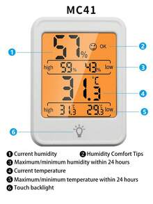 高精度室内数字温湿度计，多功能家用电子温湿度计，带背光