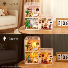 Robotime Rolife Super Creators DIY Plastic Mini House Building Kit - 3D Puzzle With LED Lights, Compatible With Mini Figures, Multiple Themes To Choose From, Suitable For Teenagers And Adults, Interior Decoration, Ideal Christmas Or Birthday Gift(Blooming Tea Garden) - 13-Blooming Tea Garden - 查看 4