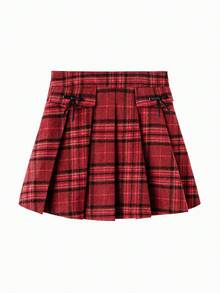 Balabala Tween Girls Pleated Skirt, Tween Girl Fashion Short Skirt, Versatile Style, Spring 2026 - Red Hue - View 1
