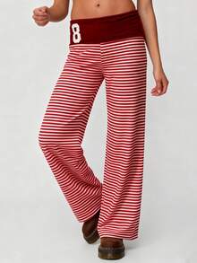 Women's Casual Trousers Y2K Low Waist Loose Fit Flare Pants for Daily Wear - Rosa Fucsia - Ver 3
