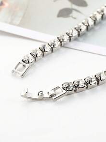 1条嘻哈风格镶钻方形爪链项链，适合男士日常佩戴 - 銀色 - 查看 3