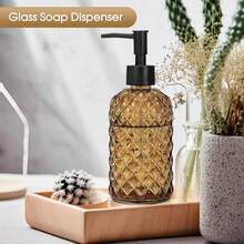 Topsky Gem Glass Soap Dispenser With Black Plastic Pump, 13oz Liquid Hand Soap Dispenser, Rustproof Pump For Kitchen & Bathroom, Great For Lotions, Essential Oil, Liquid Soaps-Amber - 寶石琥珀 - 查看 8