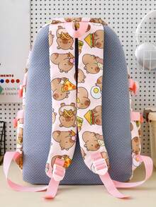 Back To School Cartoon Pibara Classic Durable Lightweight Portable Versatile Stylish Spacious Backpack Set, 2pcs - Pink - View 4