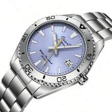 Reloj de buceo automático edición limitada 75th Anniversary de ORIENT - Resistente al agua 200m, esfera azul glaciar, pulsera de acero inoxidable, índices luminosos, modelo RA-AC0Q12L30B - Azul - Ver 3