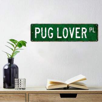1个“斗牛犬爱好者”金属标牌，4x16英寸复古绿色墙饰，做旧效果，非常适合家居装饰、酒吧、咖啡馆、男士专属空间、车库，也是送给宠物爱好者和狗狗的礼物。
