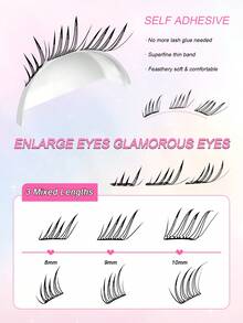 60pcs C-Curl Flared Self-Adhesive Lashes, Fox Eye Makeup Effect, No Glue Needed, Individual Lash Application, Invisible Tape - More , No Sticky Residue, Pre-Glued False Eyelashes