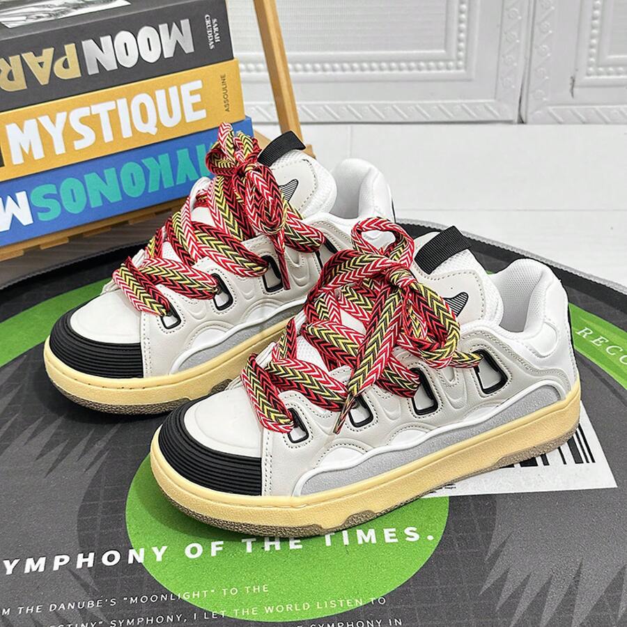 National College Style Luminous White Sneakers Men, Niche Thick-Soled Couple Sports Shoes Women, Elegant Women's Sneakers, Sneakers Men - x349白灰黑 - 查看 1