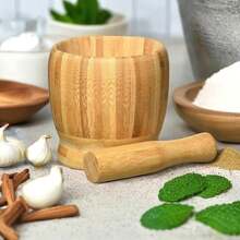 Mortar And Pestle, 100% Natural Bamboo Spice Grinder, Decorative Wooden Mortar And Pestle Set For Kitchen - 1 - View 1