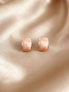 5 Pairs Vintage French Style Minimalist Enamel Geometric Stud Earrings, Pink, White, Black, Red, Purple, Elegant Design, Suitable For Women's Daily And Holiday Wear - Set a - View 4