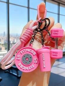 1pc Personalized Barbell & Dumbbell Keychain, Handmade Woven Fitness Keychain Set, Fashionable Multifunctional DIY Gym Bottle Carabiner, With Woven Rope, Unisex Couples Keychain, Fitness Enthusiast Essential, Best Gift For Various Occasions And Birthdays, Valentine's Day Gift - Multicolor - View 6