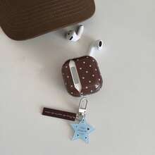 Retro Blue & Brown Polka Dot Star & English Pendant Earphone Case Compatible With AirPods Pro 2, Cute Apple 4 Minimalist 3 New 1/2 Generation Earphone Case Cover For Women - Brown - View 9