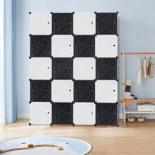 20-Cube PP Wardrobe, 2 Bars, Multi-Purpose, Dimensions 145x178x37cm, Black/White - Black - View 4