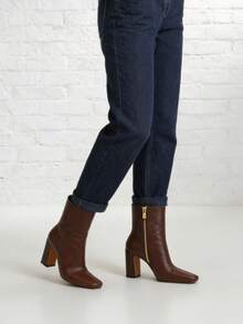 Women's Chunky High Heel Ankle Boots Pointed Toe Side Zipper Fashion Chelsea Boots Faux Suede Short Booties For Office Lady - Sô cô la PU - Xem 6