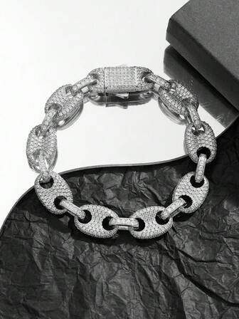 1 pieza Brazalete de estilo hip hop chapado en oro de 18K y platino con circonita cúbica, regalo de lujo para mujeres, adecuado para uso diario y fiestas