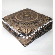 CRAFT CASTLE ICC Mandala Barmeri Large Floor Pillow Cover Cushion Meditation Seating Ottoman Throw Cover Hippie Decorative Zipped Bohemian Pouf Ottoman Cases Black Gold, 18\ Square - Vàng đen - Xem 10