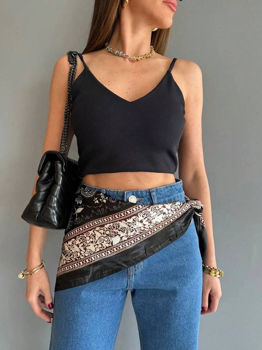 [Large Fashion Satin Square Scarf 90*90]Party|Daily Suitable For Beach And SummerHead And Neck Scarf - L1/preto - Xem 1