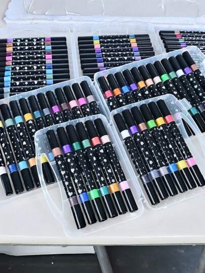 12/24/36/48/60 Colores Marcadores de punta blanda con brillo para niños, Bolígrafos de dibujo de arte perlado DIY, Resaltadores de pintura a mano para estudiantes, Útiles escolares y de oficina, Regalo decorativo para el Día de San Valentín, Acción de Gracias, Regreso a la escuela (El diseño de la cubierta puede variar, los arañazos superficiales menores son normales y no afectarán el uso)