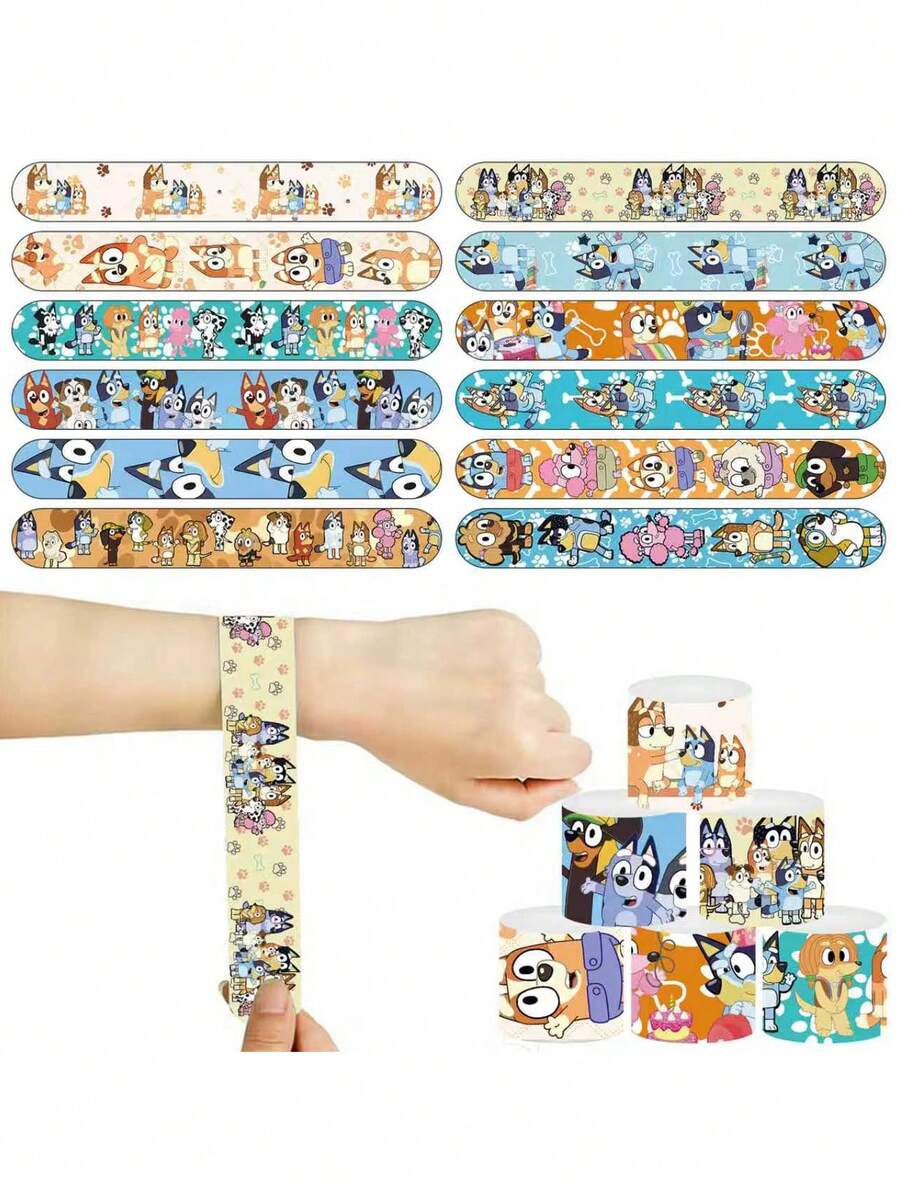 12/24件套卡通人物、宾果海盗、辣椒图案爸爸圈趣味纽扣手链，适合生日派对、毕业派对、装饰、节日派对、小型礼物收藏玩具工艺套装 - 彩色 - 查看 1