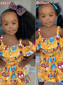  1pc Synthetic Natural Black Hair With Bow Clip Kids Exploding Curl Ponytails For Halloween & Daily Wear - Black - View 4