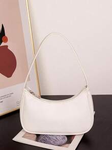 Women's Simple Solid Color Shoulder Bag, Casual Everyday Style, Fashionable Burgundy Color. - 白色 - 查看 1