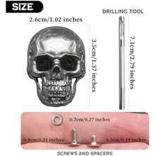 12Pcs Skull Rivets Buttons Skeleton Stud  Pins For Leather Craft, Leather Belts, Shoes, Bags, Fabric DIY (Silver Gray) Local Shipping - Black - View 3