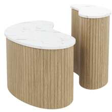 Table basse minimaliste moderne, aspect marbre, aspect bois, table d'appoint de style scandinave, table de salon multifonctionnelle - Blanc - Voir 11