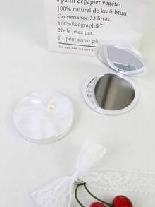 1 chiếc gương trang điểm tròn nhỏ gọn màu trắng giả ngọc trai, quà tặng, đồ du lịch, đồ rẻ tiền, vật dụng cần thiết khi đi du lịch - Pearl - Xem 5