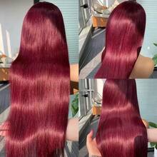 Lucking Hair 99j Burgundy 13x4 Transparent Lace Front Wig Pre-Plucked Straight Lace Front Wig Women's Burgundy Wig - S99J - View 3